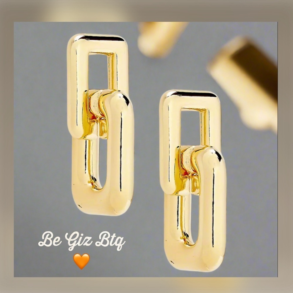 BINKER + ELIZA Authentic Hailey 24K Gold Plated Interlocking Link Drop Earrings